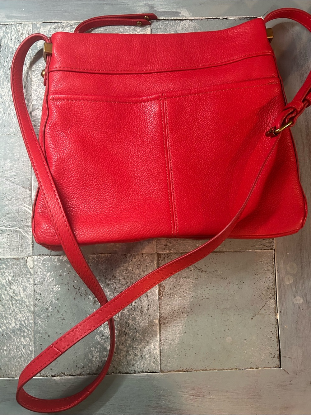 American Leather Co Red Pebbled Leather Crossbody with Gold Accents - Picture 3 of 7